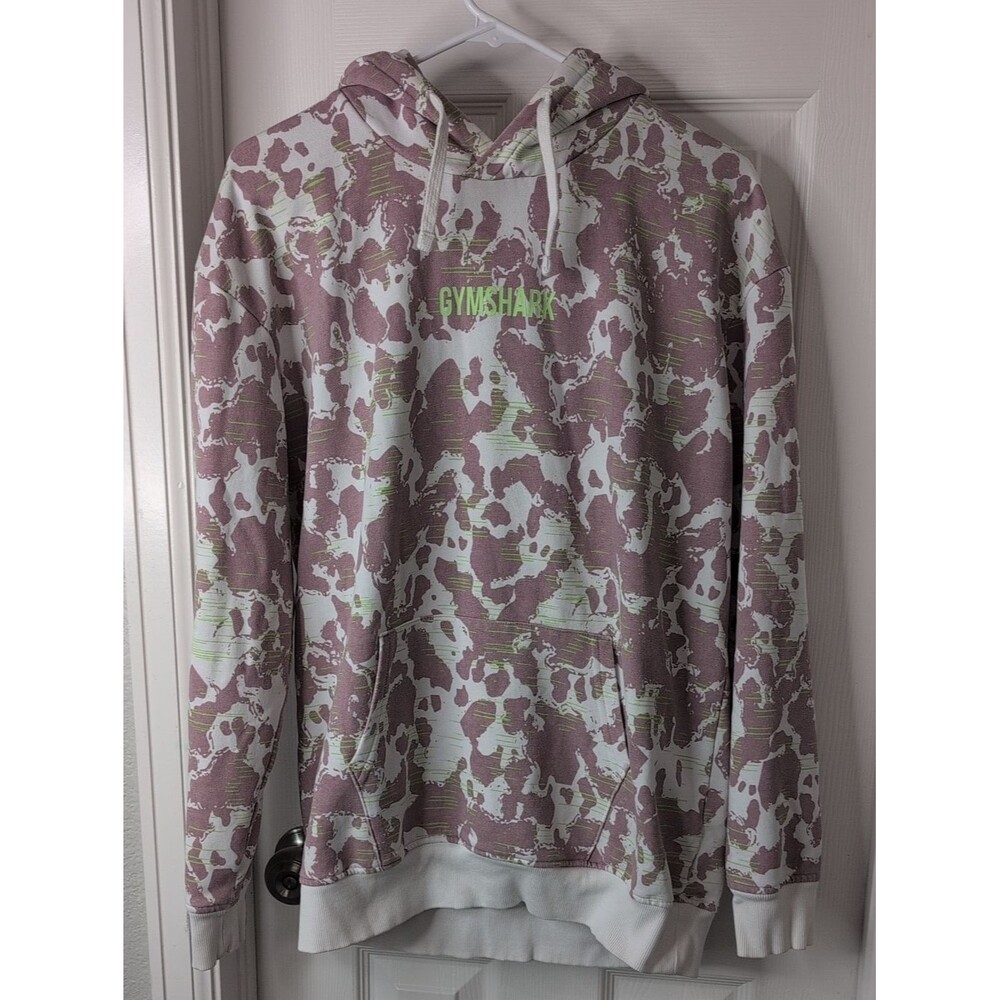 Gymshark Pink Camo Hoodie with Mint Logo Size M